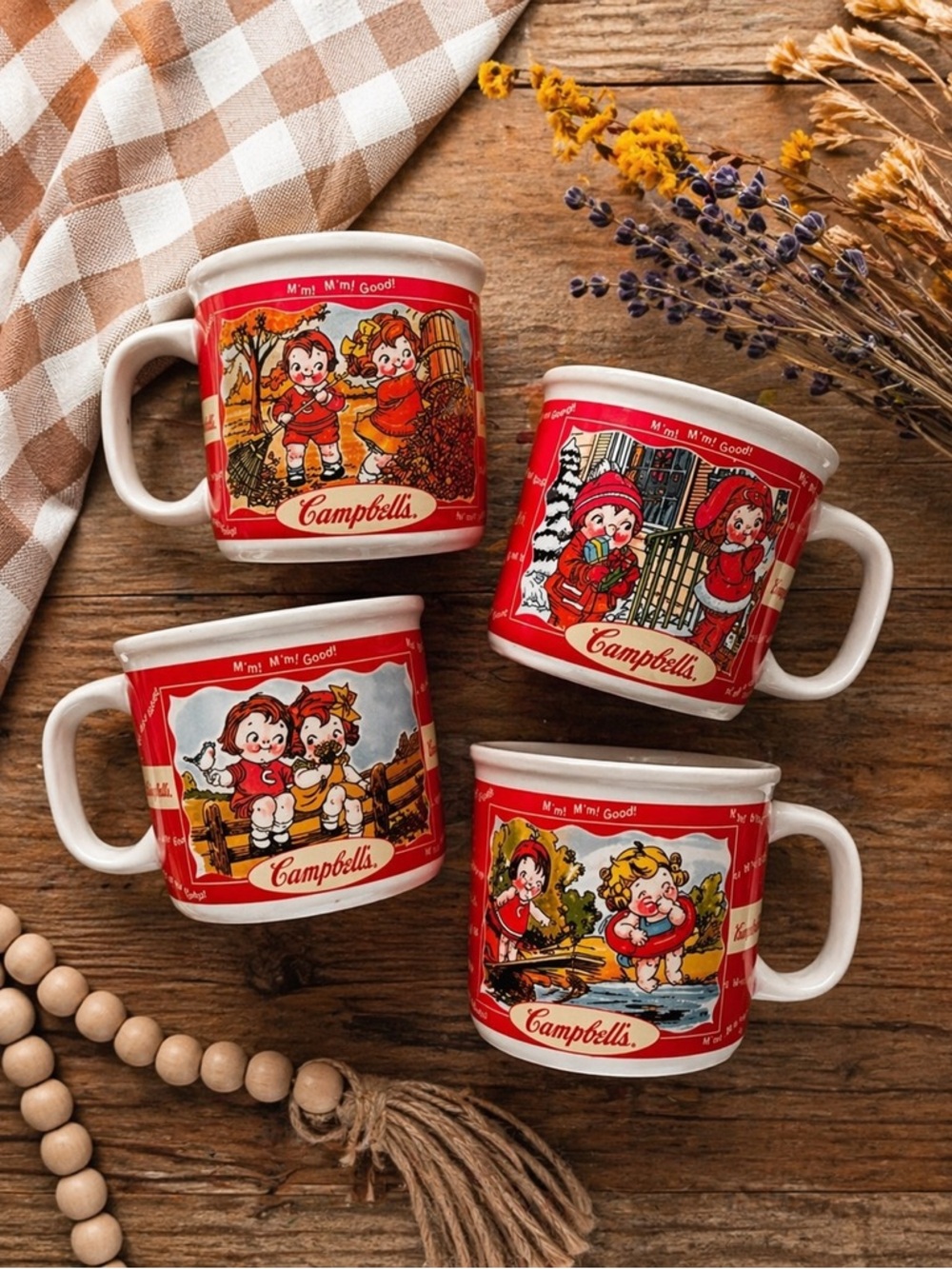 Vintage Campbell’s Kids Soup Mugs Set of 4 Collectible Coffee Cups Retro